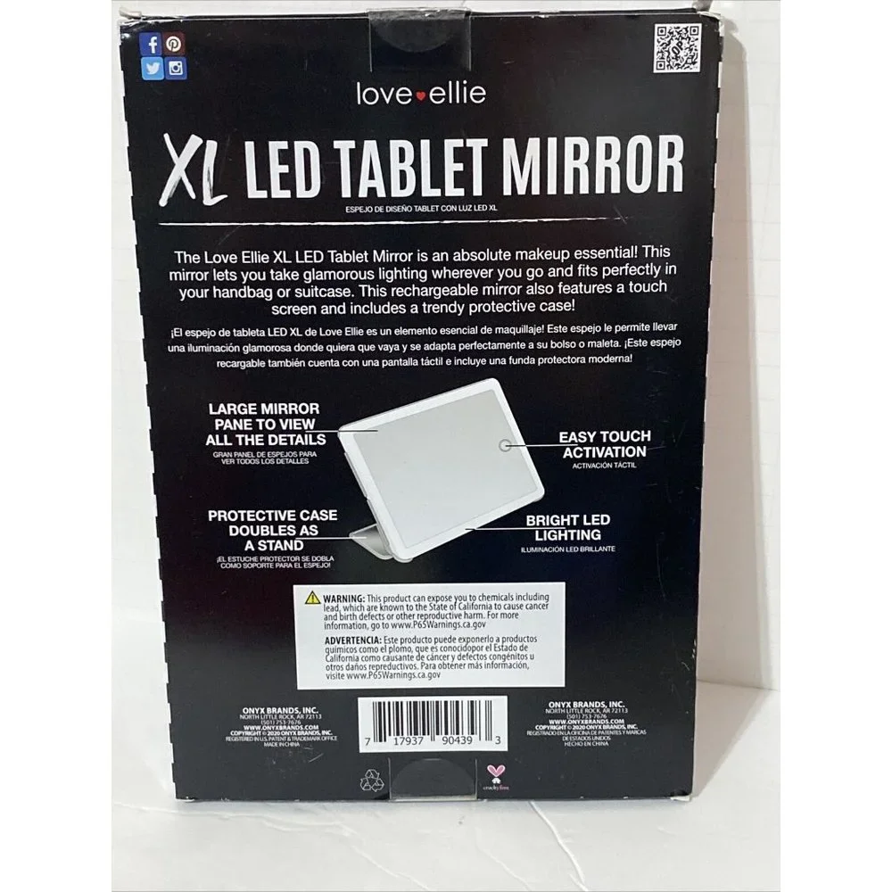 Love Ellie's Megan XL LED Tablet Mirror With Dimmable Lights & Micro USB Cord A8